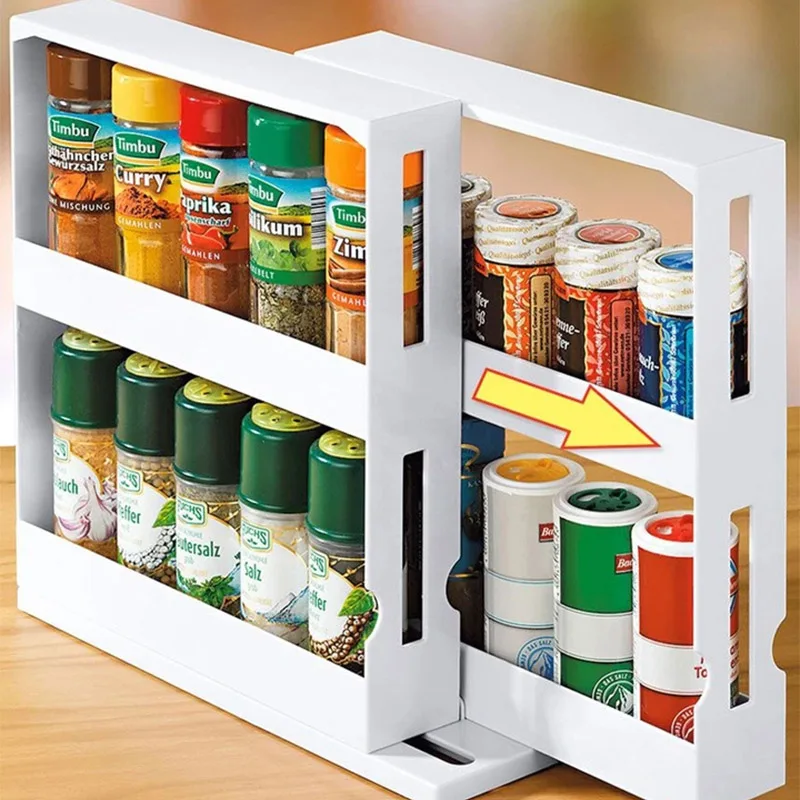 

Kitchen Spice Organizer Rack Multi-Function Rotating Storage Shelf Slide Kitchen Cabinet Cupboard Organizer Kitchen Storage Rack