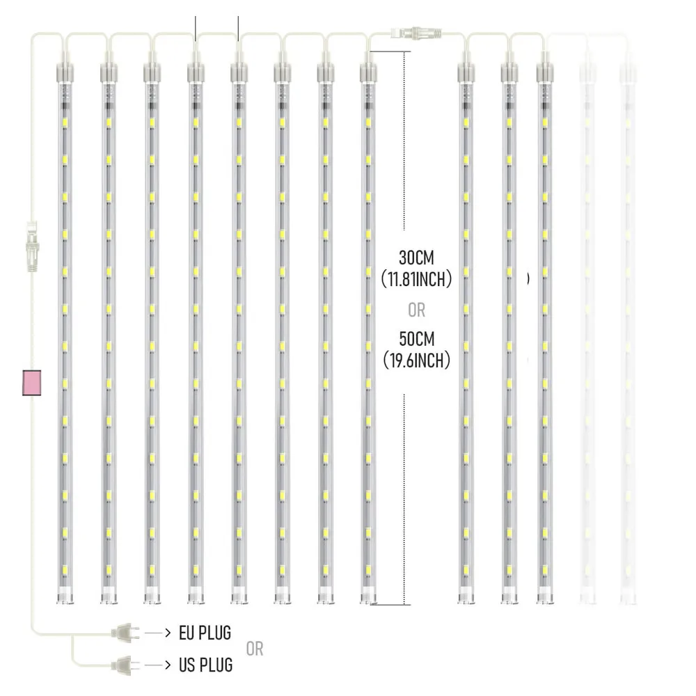 คริสต์มาสตกแต่งกลางแจ้ง Strip Light 2ชุด16หลอด LED Meteor Shower Garland Festoon Fairy Light สำหรับปีใหม่ decor