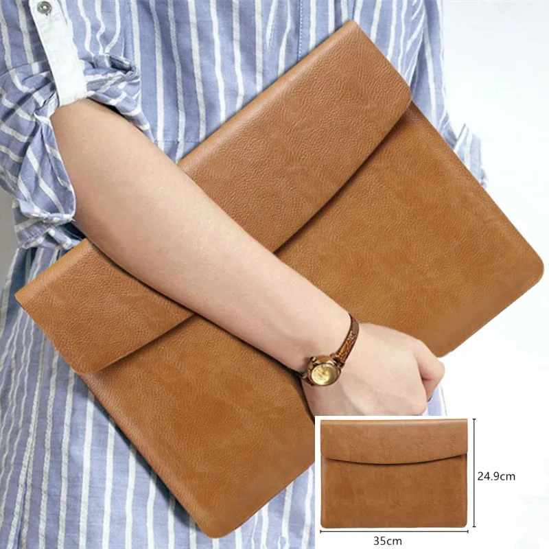 

Waterproof clutch A4 file bag protective sleeve tablet liner pu business briefcase travel office computer bags PC storage 15.4