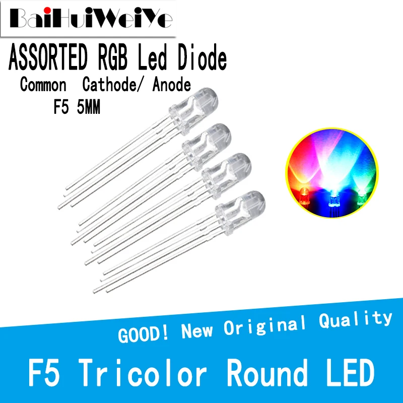 20Pcs Multicolor 4pin F5 RGB Led Diode Light Lamp Tricolor Round Common Cathode Anode LED Light Emitting Diode Red Green Blue