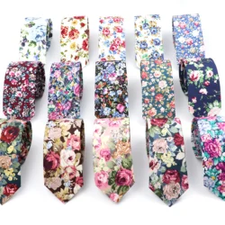 New 100% Cotton Floral Mens Tie Beautiful Flower Narrow Skinny 6CM Neck Tie For Wedding Party Casual Mens Suits Print Neck Ties