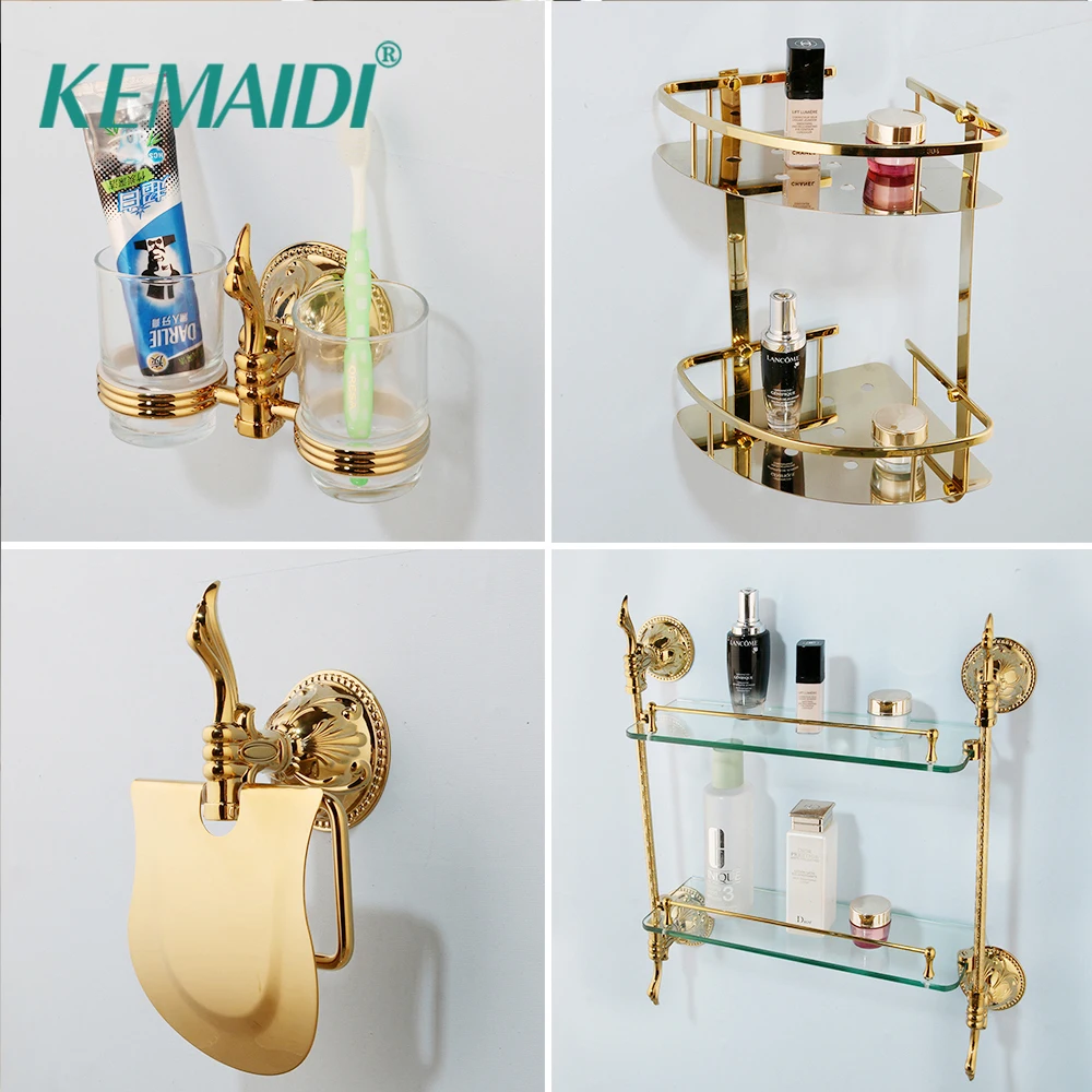 

KEMAIDI Bathroom Shelf Toilet Paper Holder&Tooth Brush Holder Bath Hardware Sets Accessories Luxury Bathroom Solid Brasss