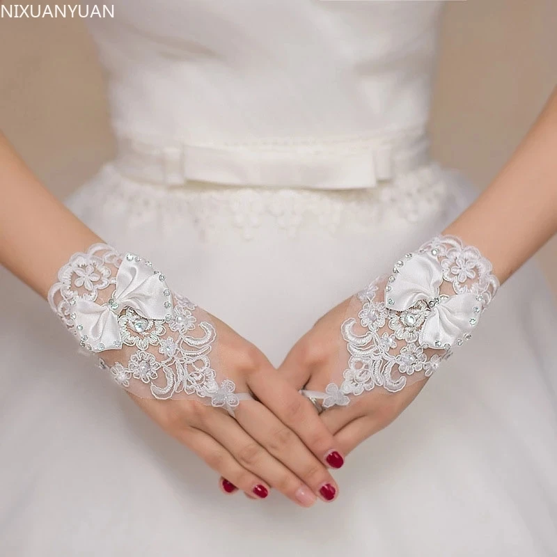 Guantes de boda cortos sin dedos para mujer, guantes de encaje para novia, mitones, accesorios de boda, venta al por mayor