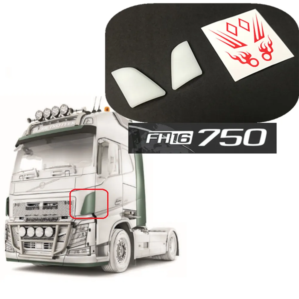 Car Body Front Spoiler with Flame Decals for 1/14 Tamiya Volvo FH16 750 RC Truck Tractor Accessories