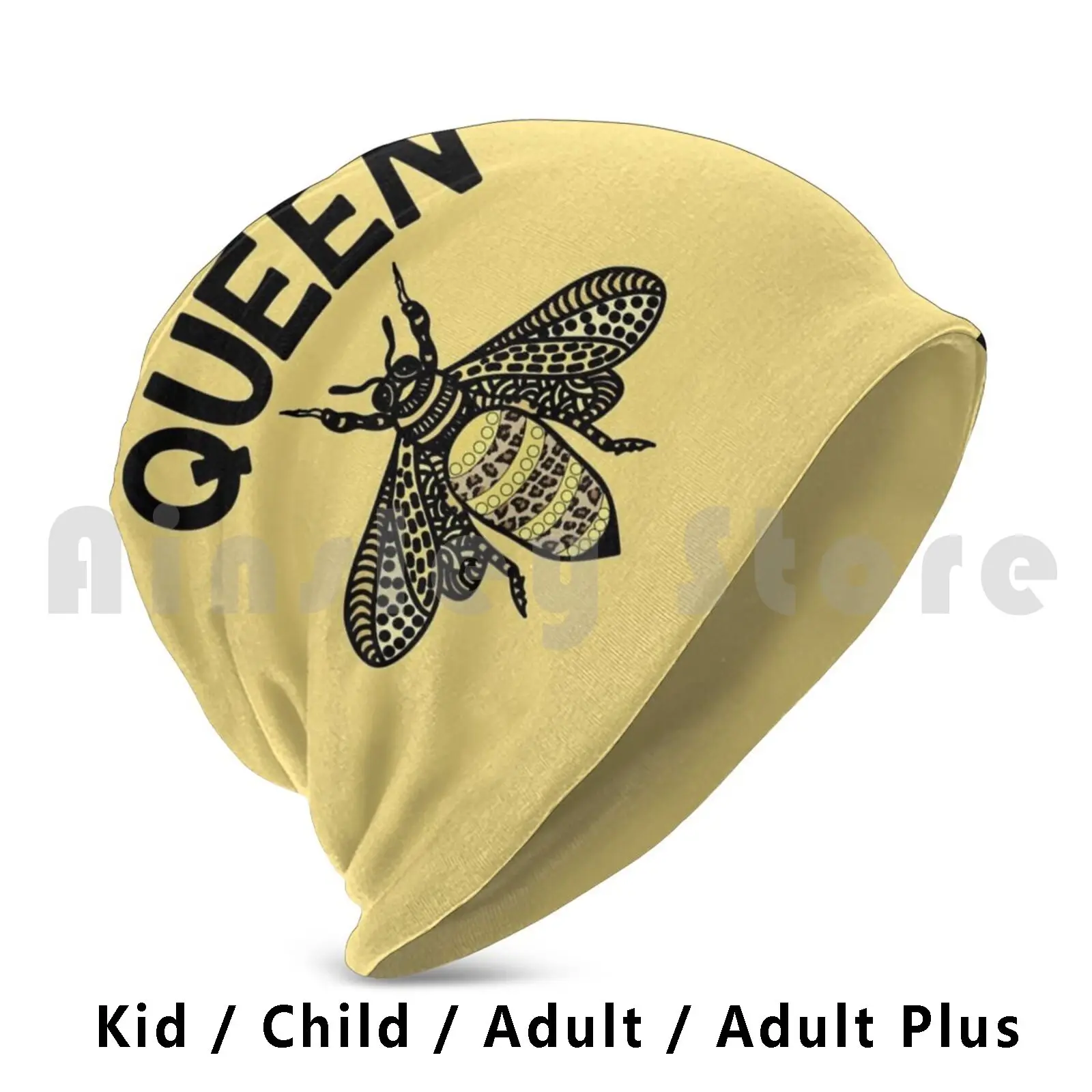 Queen Bee With Leopard Accents Beanies Knit Hat 3032 Beanies Print Queen Bee Bumblebee Bumble Bee Fancy Bee Fancy