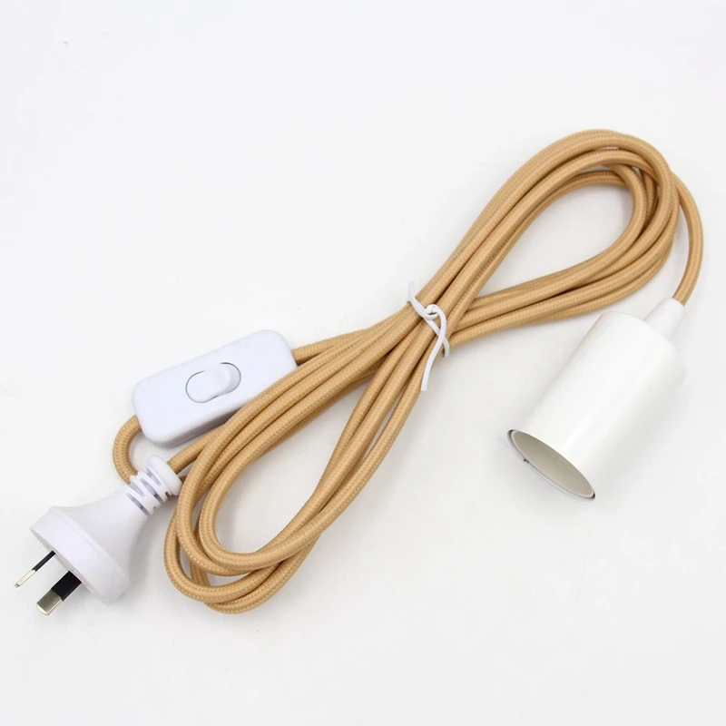 220V-240V 3m AC 2 Prong AU Plug Fabric Cloth Covered Power Cords with Switch Lamp Holder E27 Fittings For Hanging Light