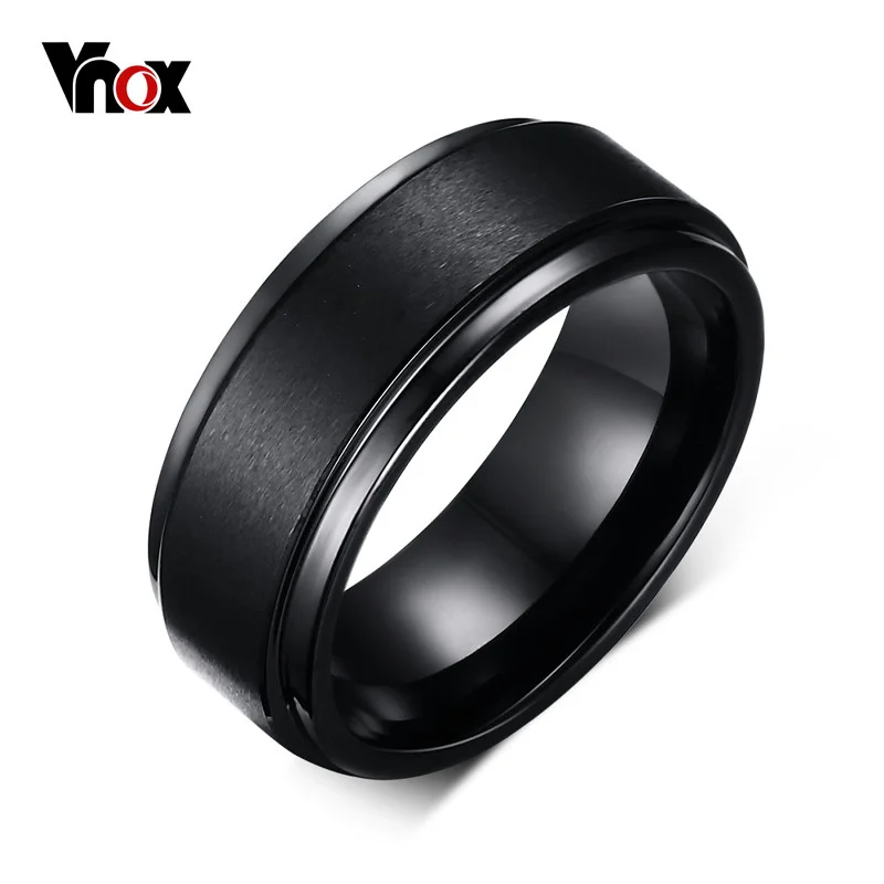 Vnox męskie obrączki ślubne, podstawowy czarny czysty 8MM węglik wolframu matowy szczotkowany centrum bague homme