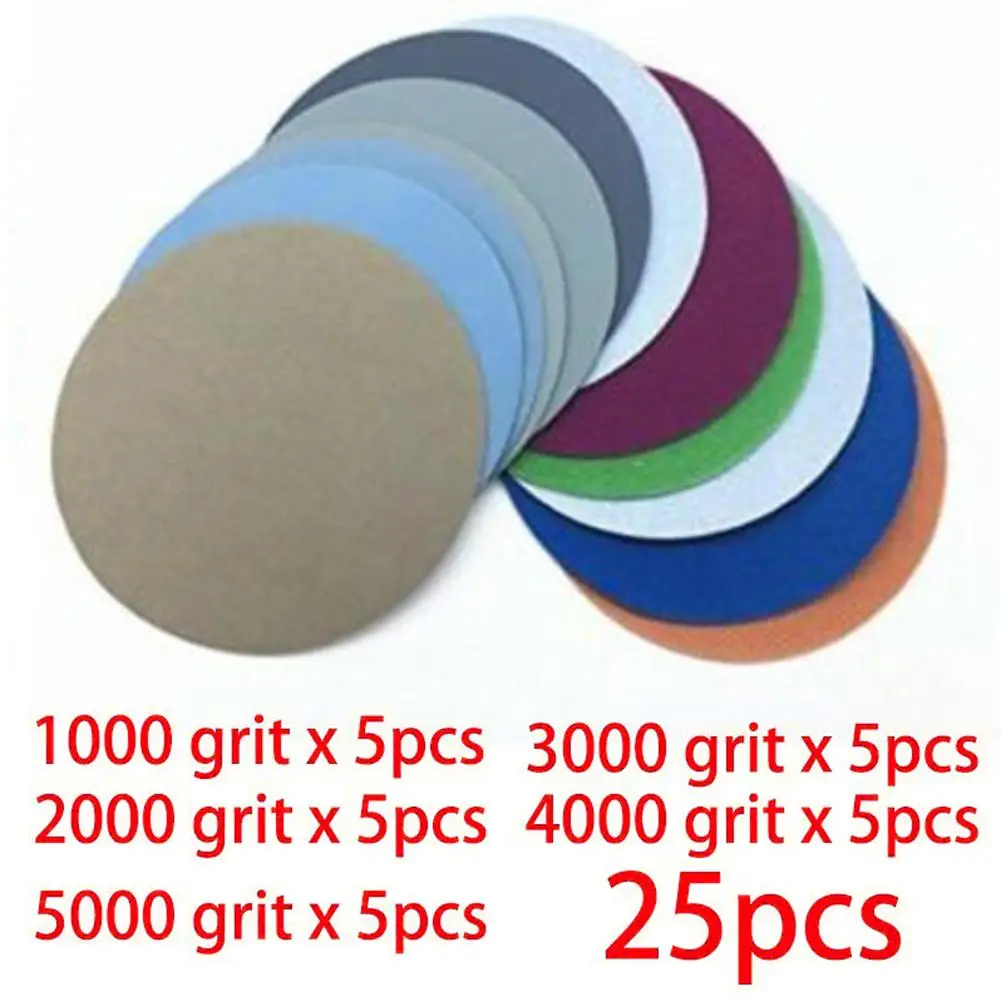25PCS 3 인치 75MM 디스크 플로킹 샌드 페이퍼 1000 #2000 #3000 #4000 #5000 # 옥 자동차 연마를위한 그릿 습식 건식 사용 샌드 페이퍼