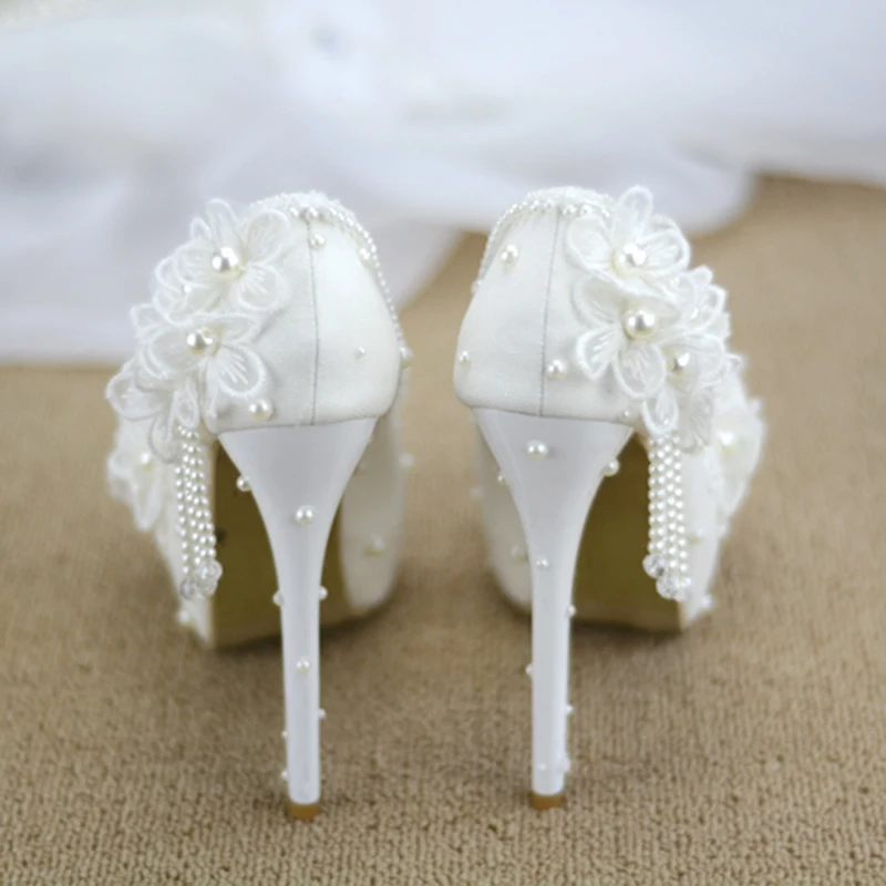 CACARE Luxury Wedding Shoes Pearl Lace Platform High Heels Bridal Party Shoes Cinderella Pumps Supplies Decoration F2966