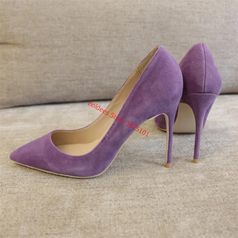 Sexy Pointed Toe High Heel Pumps Purple Suede Slip On Dress Shoes 12CM High Heel Dress Shoes Office Shoes