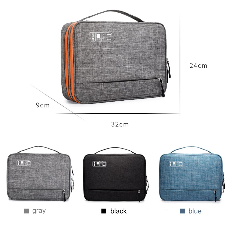 Bolsa de juego de accesorios electrónicos de doble capa, estuche organizador portátil para iPad, discos duros, Cables, h