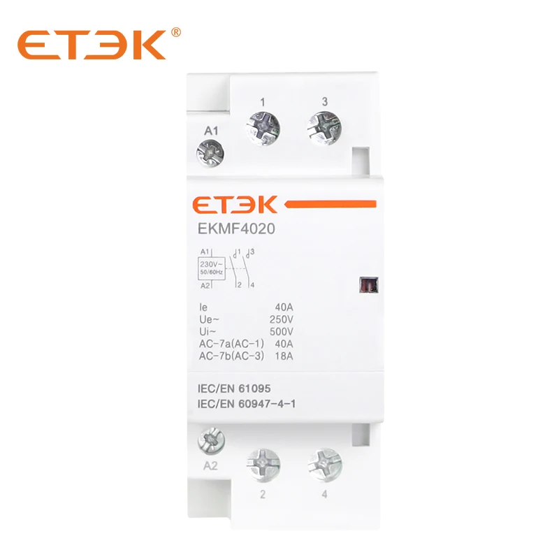 ETEK Household AC Modular Contactor 220v Single Phase 2P 40A 2NO Coil Din Rail Type EKMF-4020-230