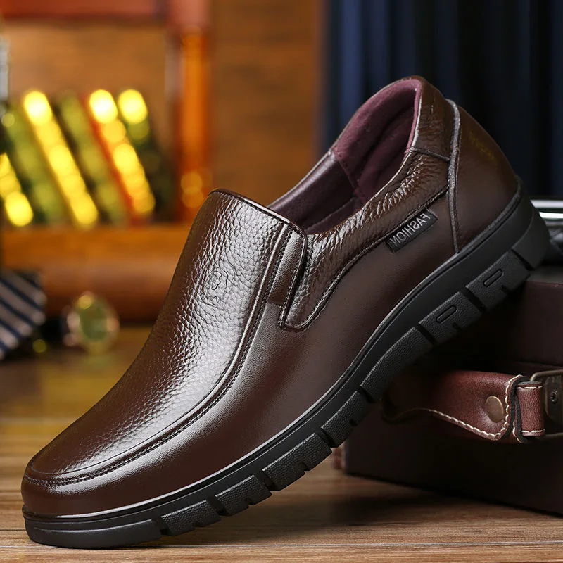 2021 Men\'s Genuine Leather Shoes 38-46 Head Leather Soft Anti-slip Rubber Loafers Shoes Casual Plus Velvet Autumn Winter Luxury