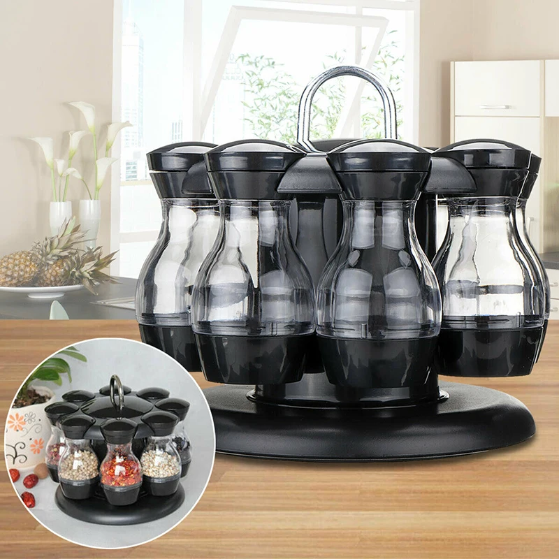 

16Pcs Condiment Set 360 Rotating Spice Jar Rack Kitchen Cruet Condiment Bottle Coffee Sugar Seal Jar Container Rack