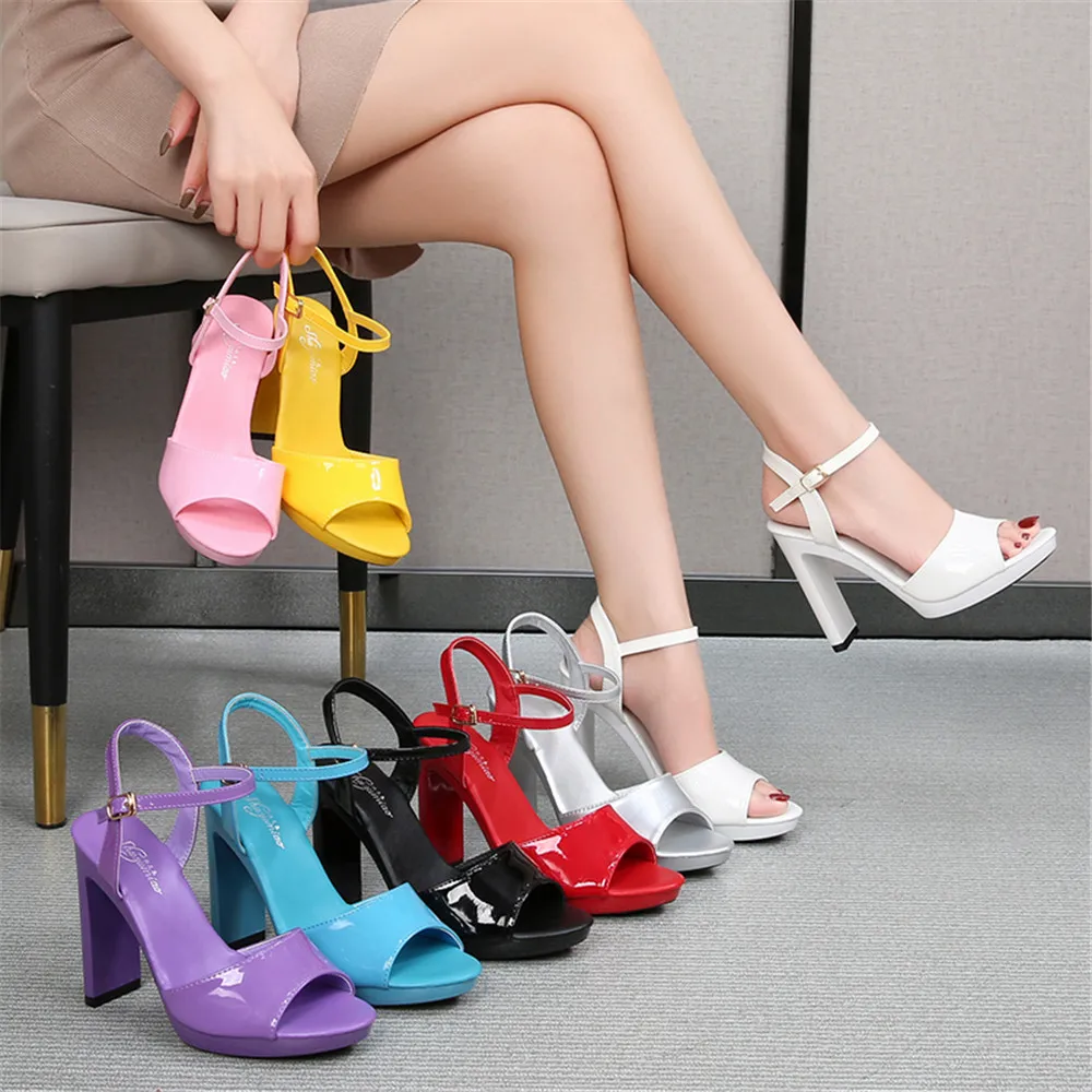 2024 New Summer Female Show Shoes Sexy High Heels 11CM Platform Women's Sandals Leather Candy Colors Party Pole Dance Pumps