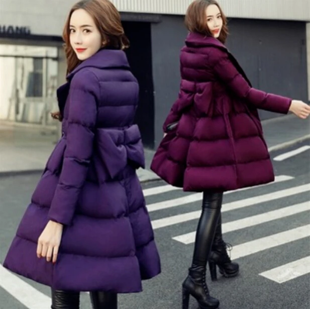 Fashion winter Maternity warm coat Big bowknot long womens cotton padded jacket Pregnant Women parkas womens wadded down jacket