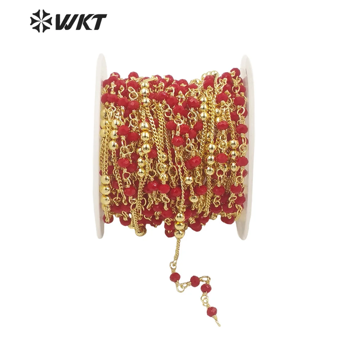 WT-RBC197 High quality Handmade Red Mixed Colored  Beads Stone Chains Gold Plated Fashion Jewelry Findings Crafts