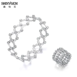 ShinyGem Fashion 925 Sterling Silver Extendable Round Hollow Rings Bangles Inlay Zircon Adjustable Dual-Use Bracelets For Women