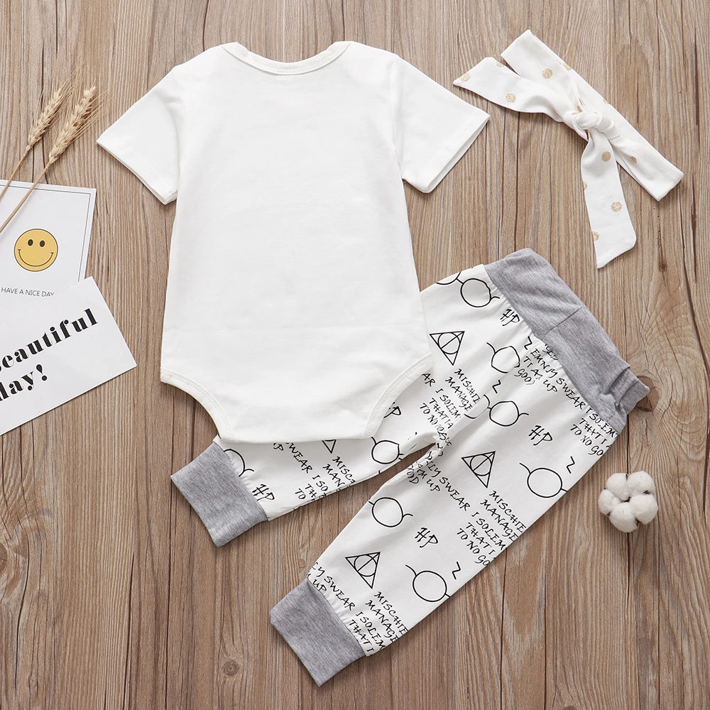 2023 New Infant Baby Clothing Set Little Wizard Has Arrived Letter Print Romper+Pants+Hat 3PCS Babe Outfit