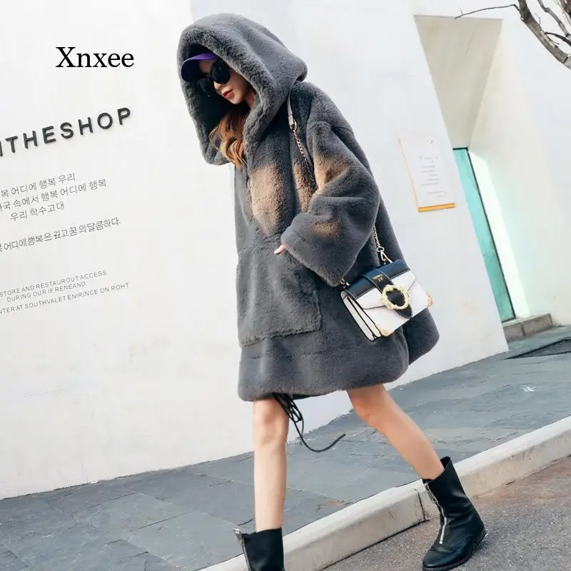 Kaus Hoodie Longgar Lengan Panjang Kotak-kotak Bulu Musim Dingin Hoody WANITA Saku Perempuan Bertudung Keringat Harajuku Femme Streetwear