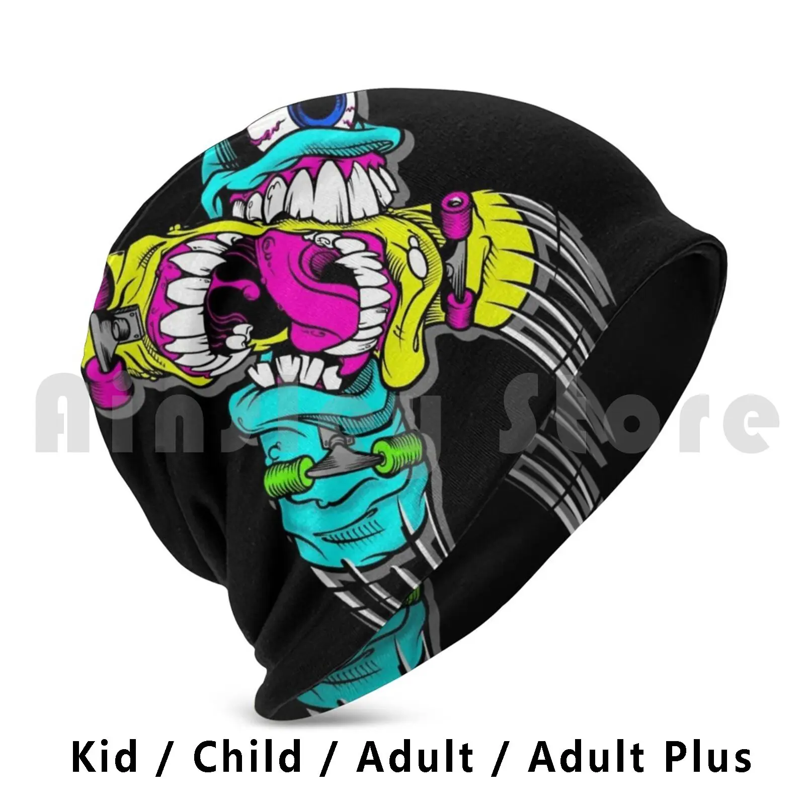 Skateboard Fight Beanie Hedging Cap DIY Print Cushion Skate Monster Skateboard Skater Animal Funny Comics Cool Style