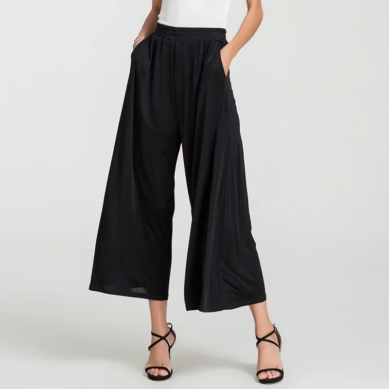 Women\'s 50% Silk 50% Viscose Knit Wide Leg Stretchy Loose Type Pants Trousers XL 2XL SG366