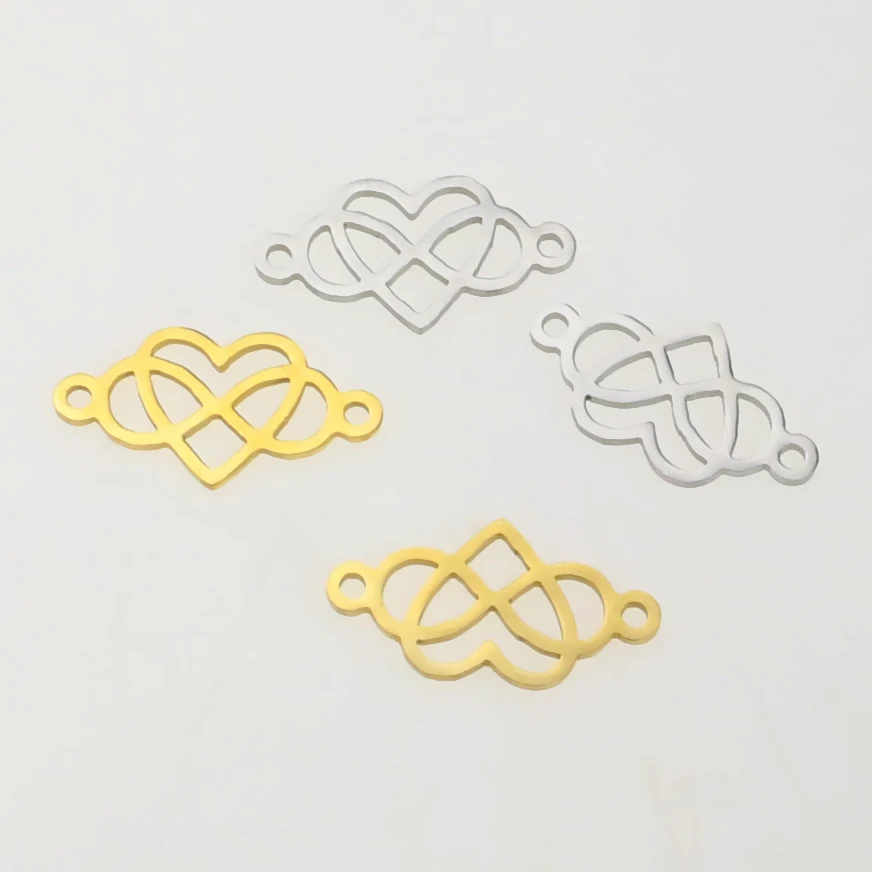 5pcs/lot Stainless Steel Small illimited Heart Bracelet Charms DIY Jewelry Findings Bangle Connector Accessory 2 Holes DIY Charm