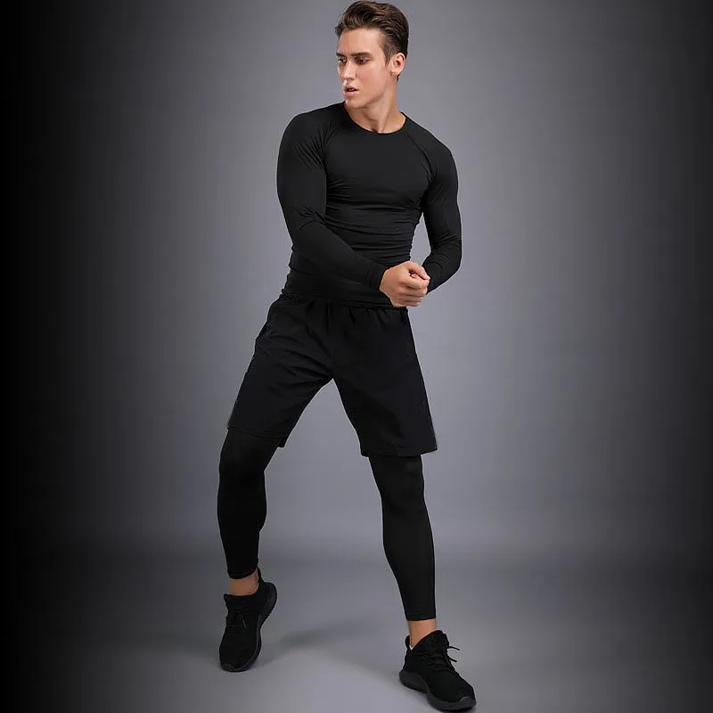 Men\'s 3-Piece Sportswear Sports Suit, Running Gym Yoga Training Of Men\'s Quick-Drying Compression Clothing Tracksuit Men