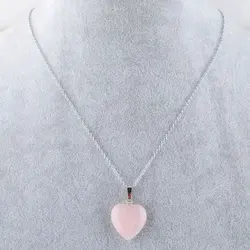 WOJIAER Couple Pendant & Necklace Jewelry Natural Rose Quartz GemStone Bead Heart Reiki Woman Suspension Chain 18