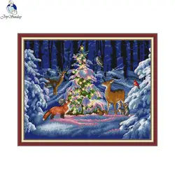 Radość niedziela Christmas Lights haft krzyżykowy łoś i wzór drzewa zestaw do haftowania 11CT 14CT Counted Canvas robótki DIY Kit prezenty