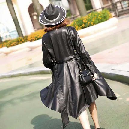 

2020 100% Real Sheepskin Coat Female Genuine Leather Jacket long Belt Coats For Women Outerwear jaqueta de couro LX2009