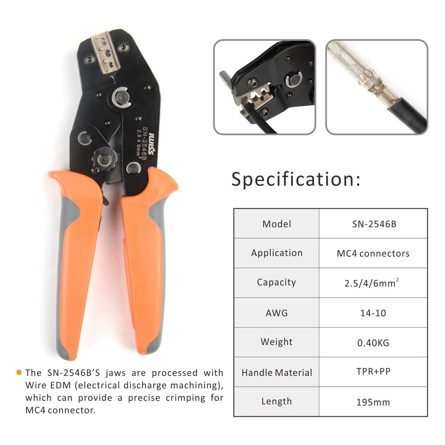 IWISS Solar PV Cable Crimping Plier Tool Kit for 2.5/4/6mm ²with Stripper,Cutter, Spanner Connectors-Oxford bag pack