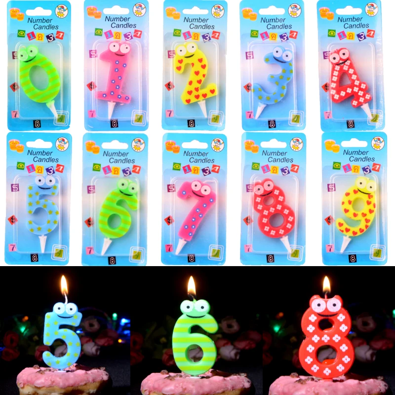 Cartoon Cute Big Eyes Baby One Year Old 0-9 Birthday Candle Cake Topper Happy Children's Party Decoration Dessert Supplies Table