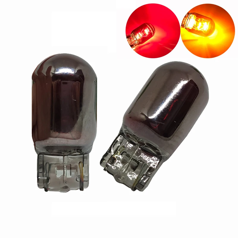 Bombillas halógenas plateadas T20 7440 ámbar rojo 7443 W21W W21/5W WY21W, luz trasera de freno de coche, lámpara de señal de giro trasera DC12V, 1