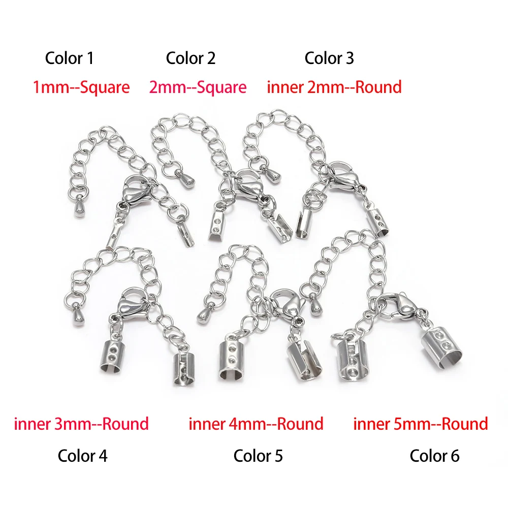 5pcs/Lot 1-5mm Stainless Steel Cord Clips End Caps With Lobster Clasp Fit Leather Cord Connectors For DIY Jewelry Making Finding