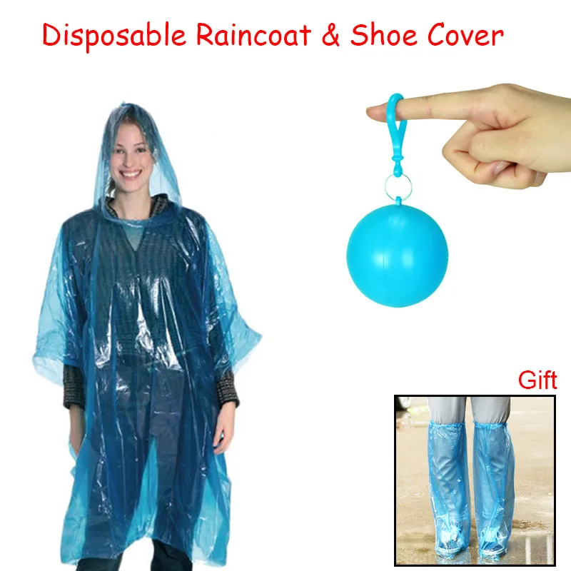 

Summer Portable Disposable Raincoat & Disposable Rain Shoe Cover Rainwear Hooded Poncho Rain Suit Keyring Ball Suport Wholesale