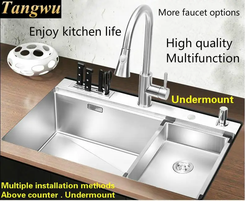 Free shipping Apartment luxury kitchen manual sink single trough food grade stainless steel standard hot sell 78x46 CM