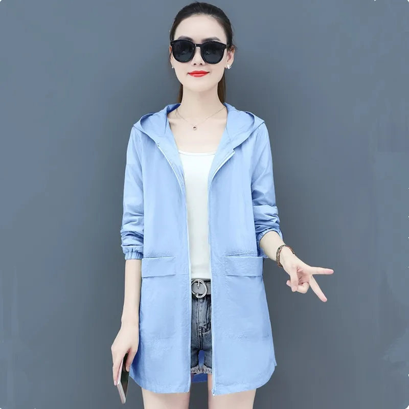 UHYTGF Hooded 5XLLoose Size Sun Protection Clothing Women Solid Wild Thin Jacket Anti-UV Breathable Outdoor Summer Tops Coat 815