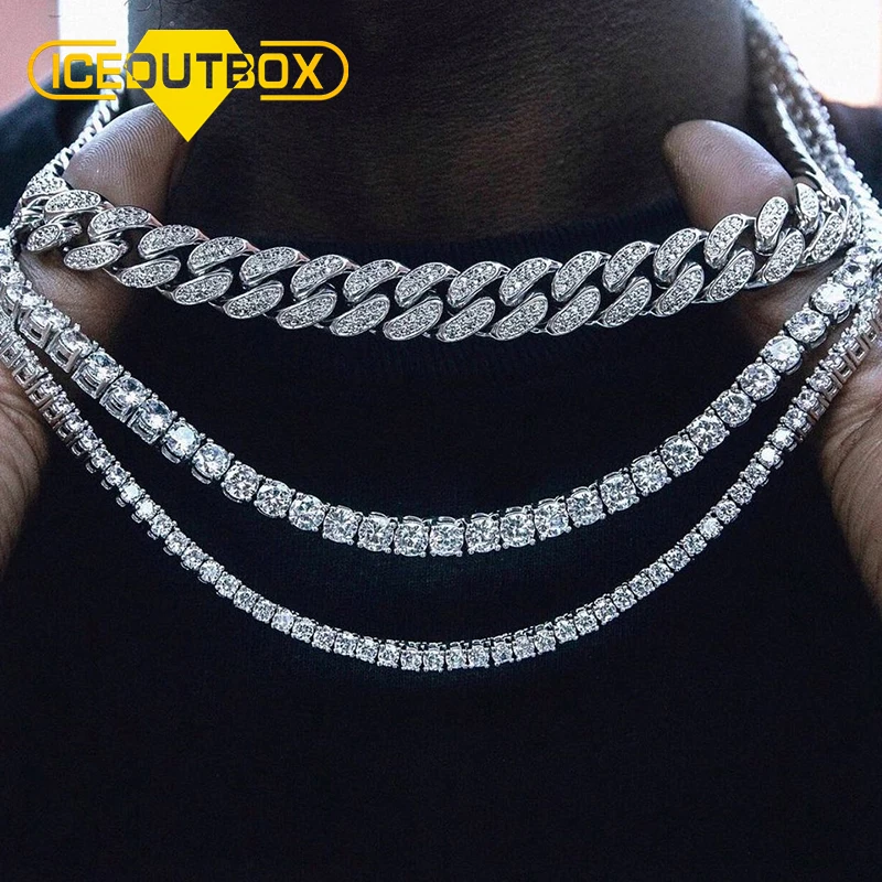 ICEOUTBOX 3mm 4mm 5mm 8mm Tennis Chain Bling AAA Zircon 1 Row Tennis Necklace Copper Men Hip Hop Jewelry 16-30inch Dropshipping