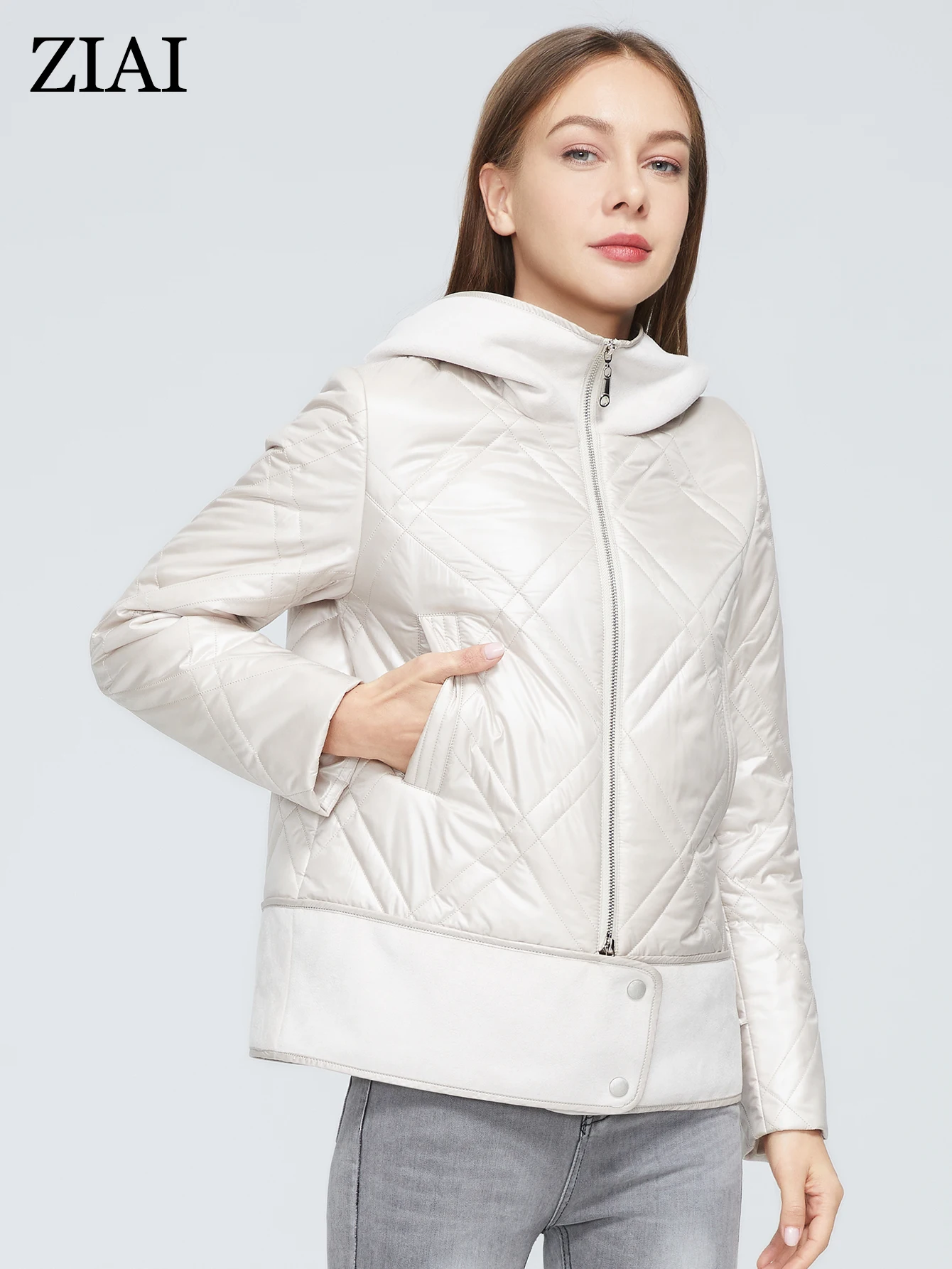 ZIAI 2022 Women's spring jackets Designer Collection short ladies Jacket Casual Fur stitching with Hood parka Women Coat ZM-8778