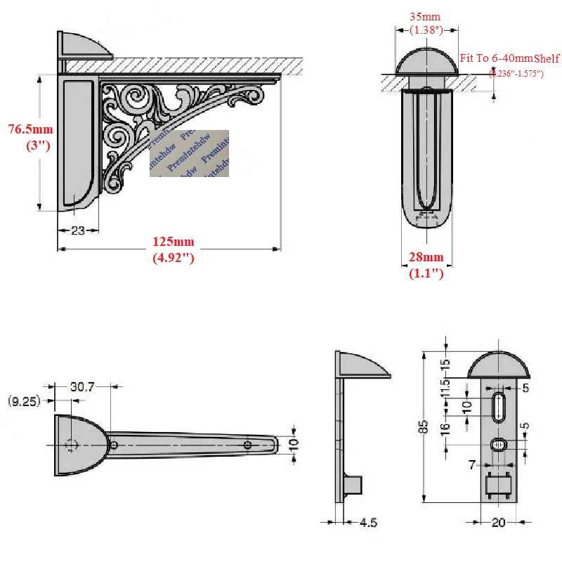 Imagem -02 - Zinc Floating Shelf Bracket Holder f Shaped Vidro de Madeira Clássico Europeu Pcs