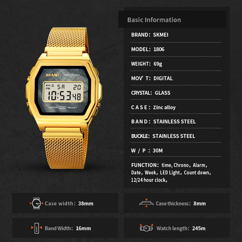 Watch Men Digital Dual Time Sports Chronograph 3bar Waterproof Quartz Wristwatches relogio masculino 1806 Reloj Hombre SKMEI