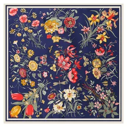 LESIDA-bufanda de seda pura para mujer, chales grandes con diseño de flores, pañuelos cuadrados, 130x130CM