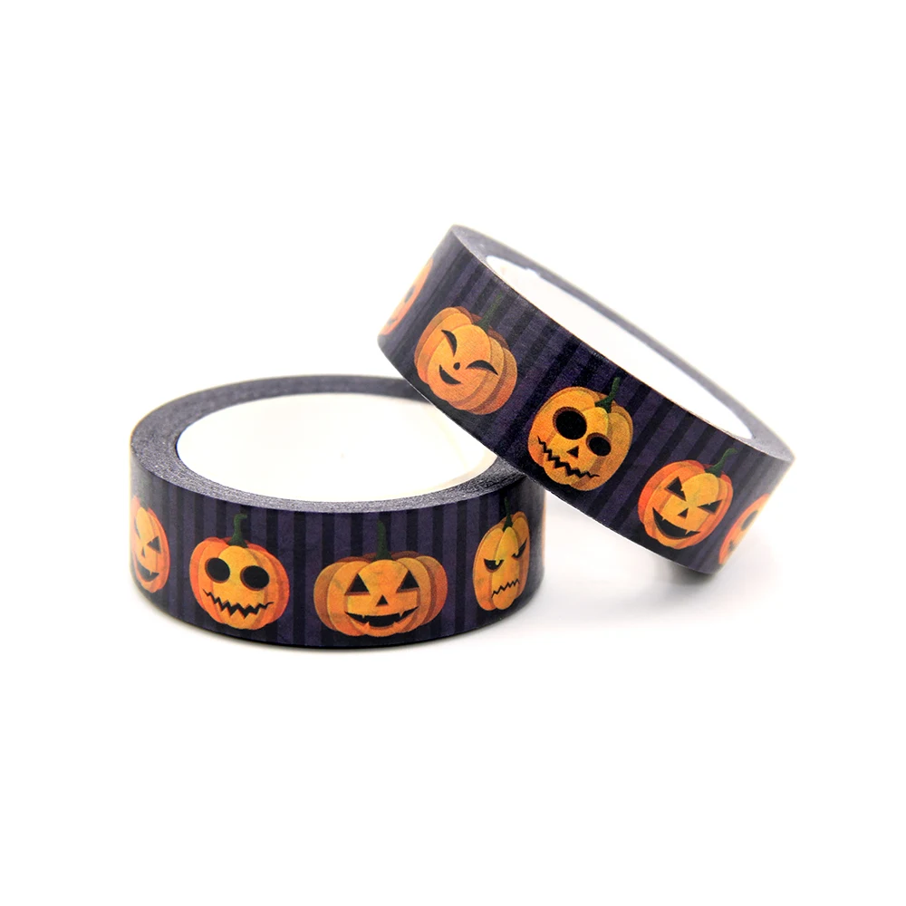 Mới 1 15MM * 10M Halloween Nhăn Nhó Bí Ngô Washi Băng DIY Thêu Sò Giấy Album Ảnh Keo Đắp Mặt Nạ băng