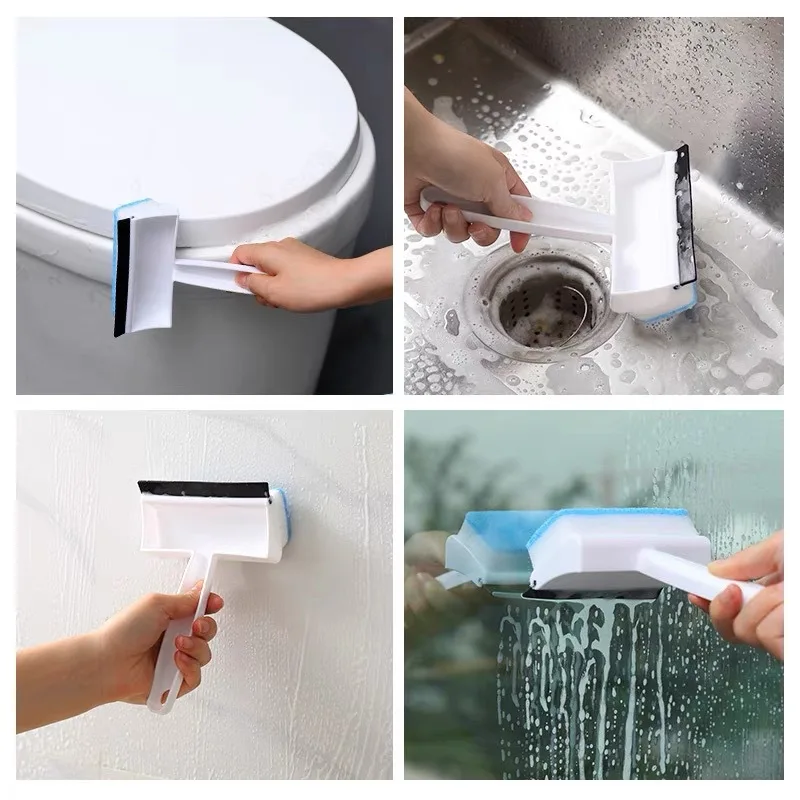 Magic Window Glass Cleaning Brush Double-sided Sponge Wiper Scraper Bathroom Wall Shower Squeegee Mirror Scrubber Tools