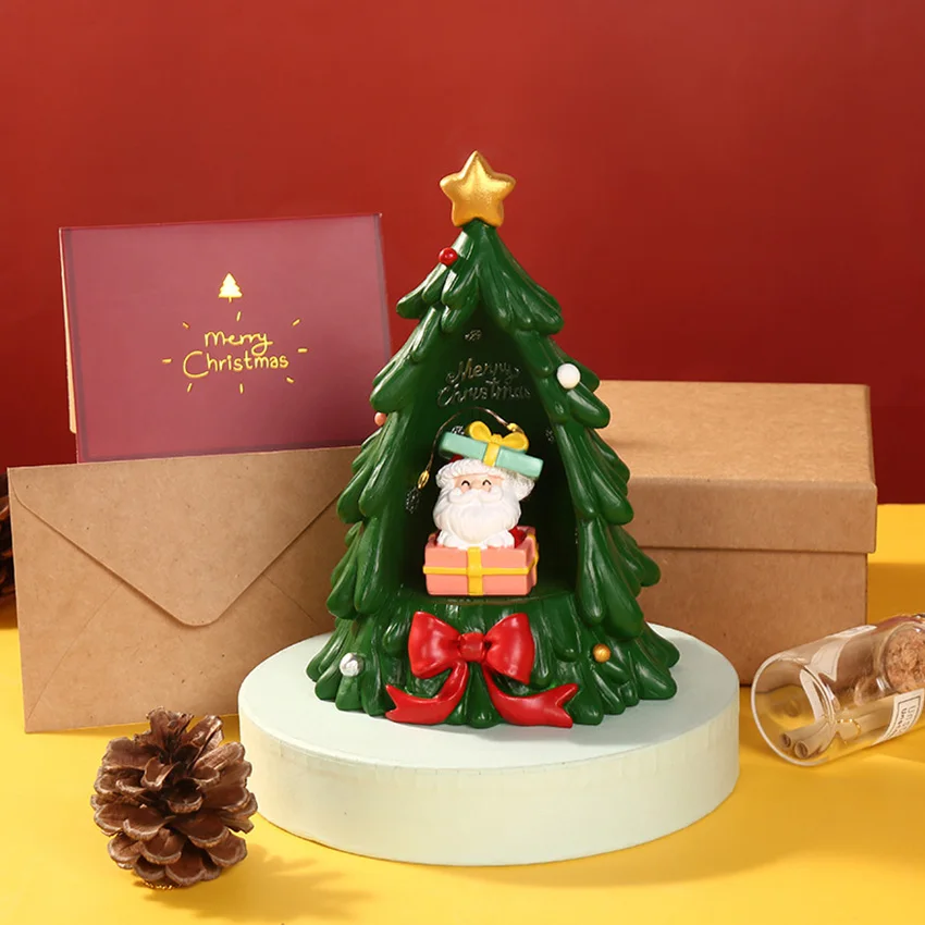 Christmas Santa Claus Music Box Luminous Music Resin Sculpture Christmas Cabin Luminous House Festival Ornament Christmas Supply