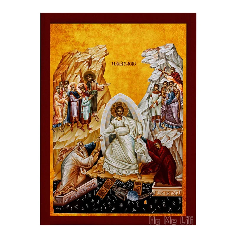 Resurrection Jesus Christ Greek Orthodox Icon Byzantine Art Wall Hanging Of Our Lord Rising From The Dead Home Decor Gift