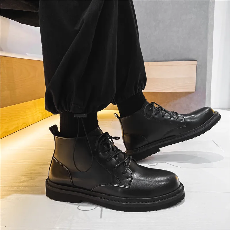 men's fashion cowboy boots black platform shoes natural leather bottes homme warm cotton winter snow ankle botas masculinas male