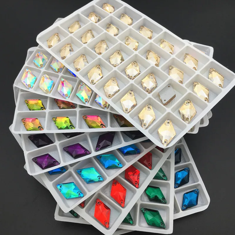 20pcs 11x19mm Rhombus More Colors Sew On Rhinestone Glass Crystal Flatback For Sewing Strass Dress Clothing