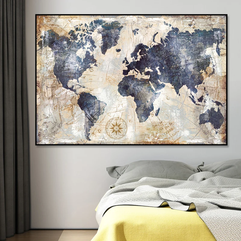 SELFLESSLY ART-Vintage World Map Canvas Painting, Wall Pictures, Living Room Posters and Prints, Modern Art, Home Wall Decor